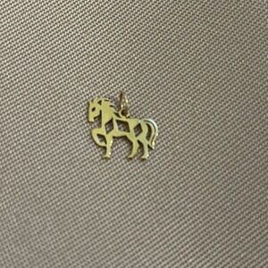 Solid Gold Dainty Pendant 14kt Year of Horse Chinese Geometry